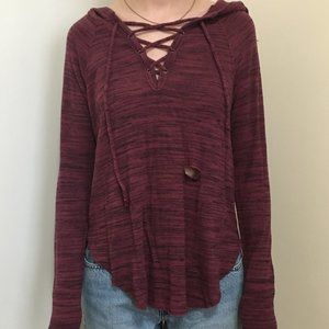 American Eagle Soft & Sexy Plush Heather Lace up Sweater